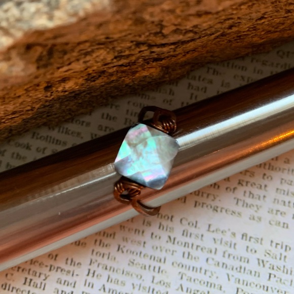 Copper Wire Wrapped Artesian Ring Dark Stone Fiery Colors Woman’s Jewelry - Picture 8 of 10